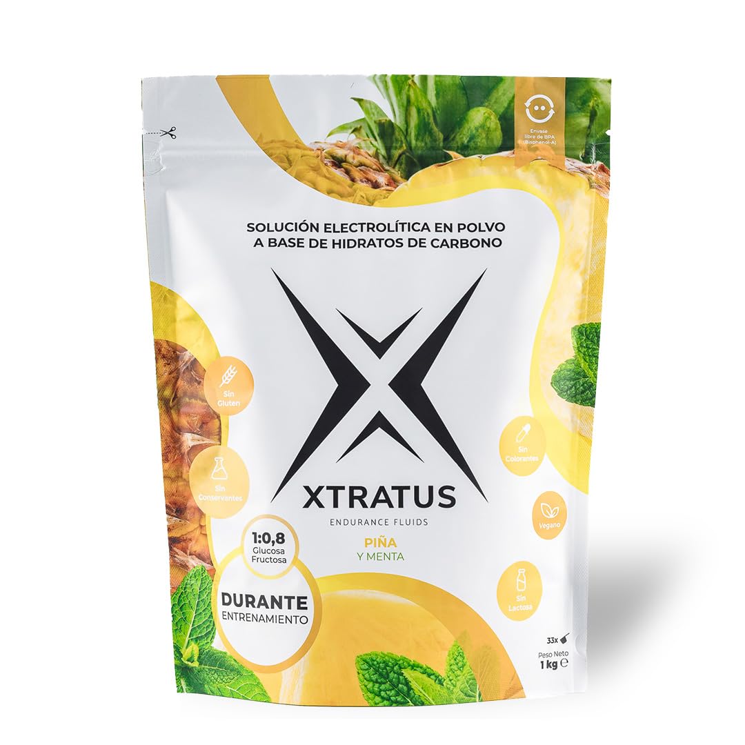 Bebida Deportiva De Carbohidratos Rápida Absorción Mezcla 1-0,8 Y Electrolitos Con Piña Menta Naturales Sin Aditivos Para Hidratación Energía Máxima XTRATUS