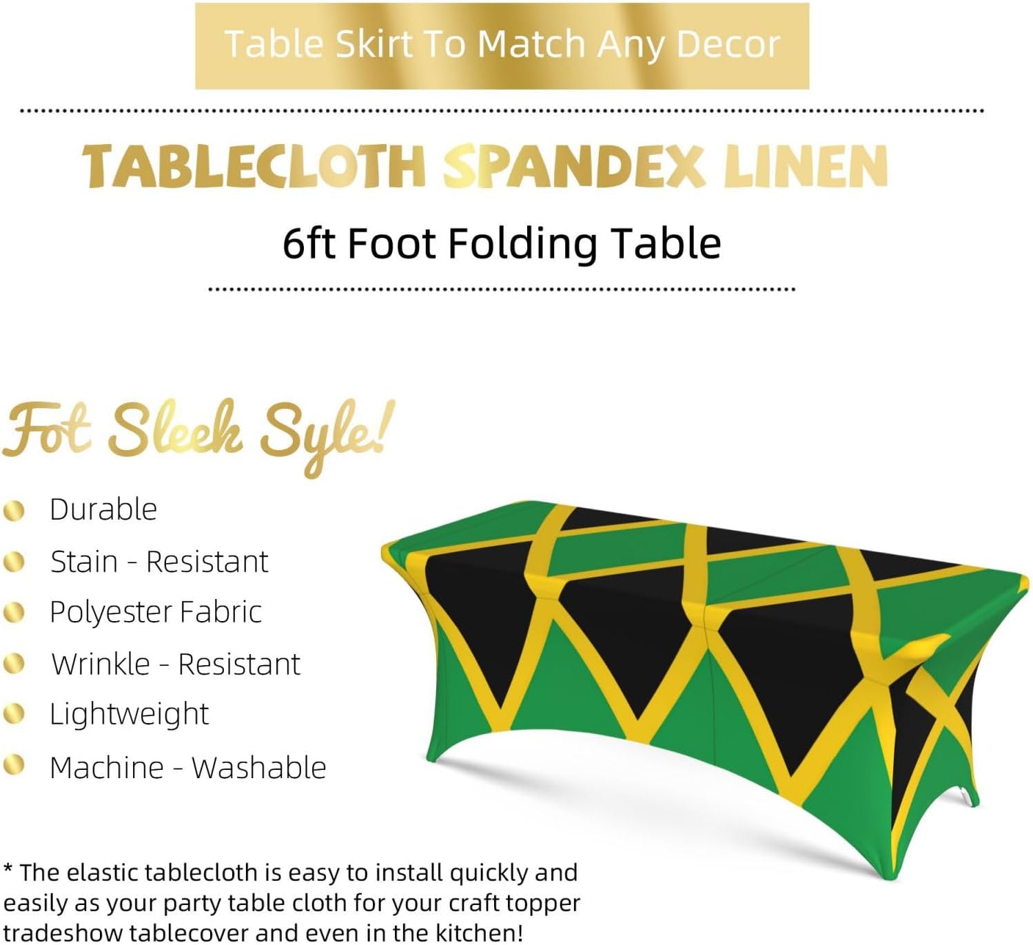 Flag of Jamaica Print Table Cover Rectangular Tablecloth for 6-Foot Tables for Wedding Banquets Outdoor