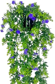 Yapay Çiçek Saksıda Sarkan Mor Mineli Şimşir Okaliptus Yapay Sarmaşık 60cm