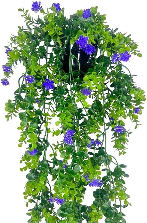 Yapay Çiçek Saksıda Sarkan Mor Mineli Şimşir Okaliptus Yapay Sarmaşık 60cm