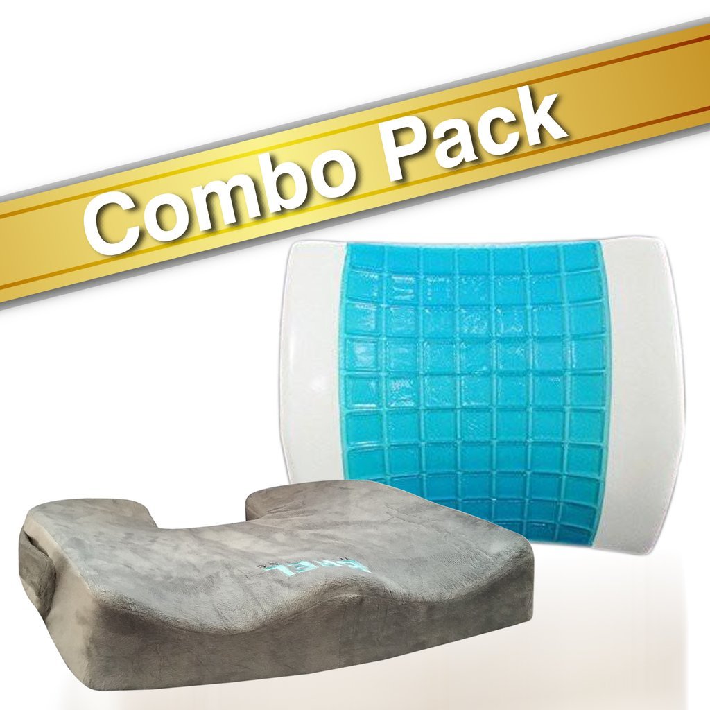 seat Cushion for Sciatica, Coccyx, Tailbone, Back Pain & Lumbar Support Gel Enhanced Cushion Combo Pack