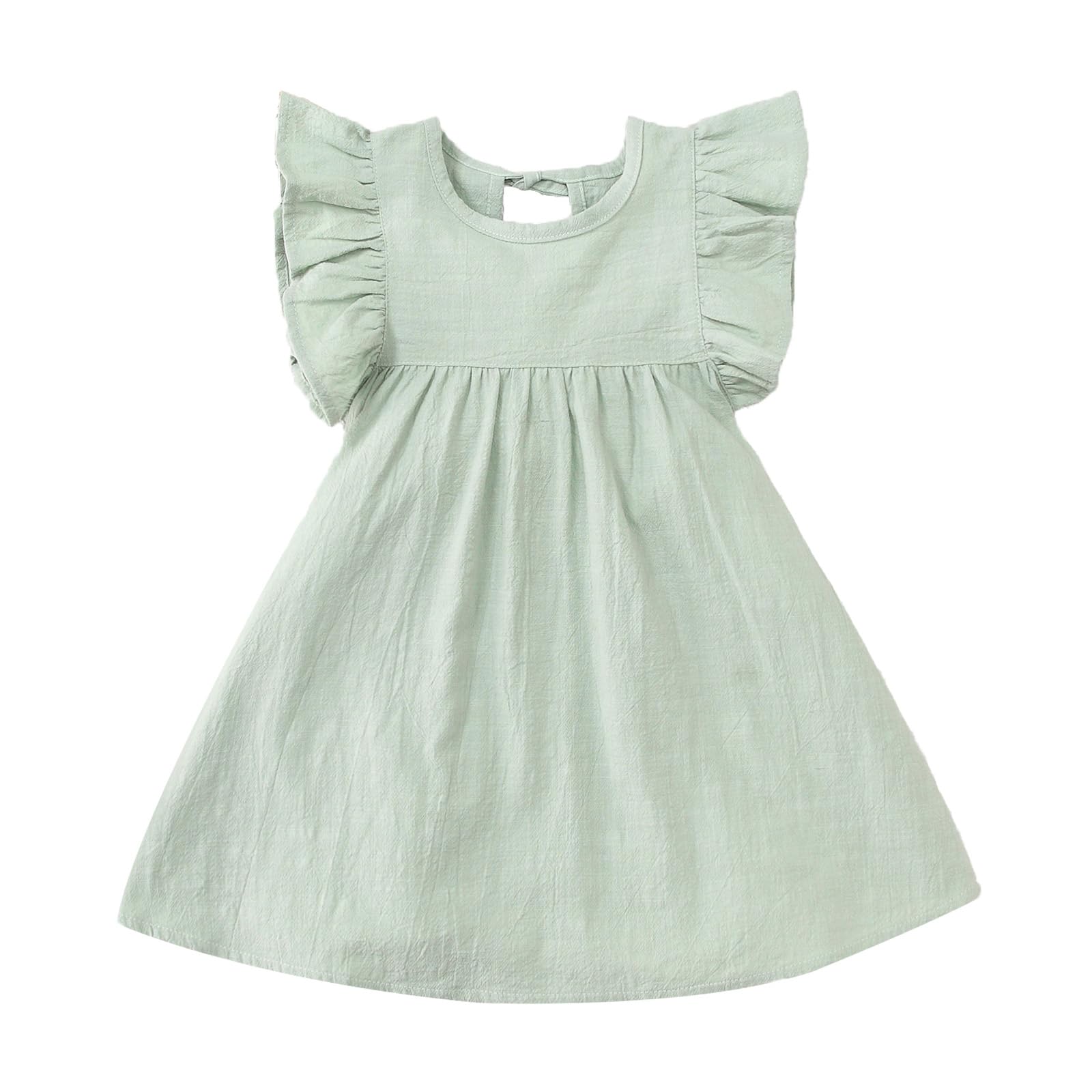 Kleinkind Baby Mädchen Rüschen Ärmelloses Kinder Kleid Sommerkleid Einfarbig Partykleider Freizeitkleid - 1