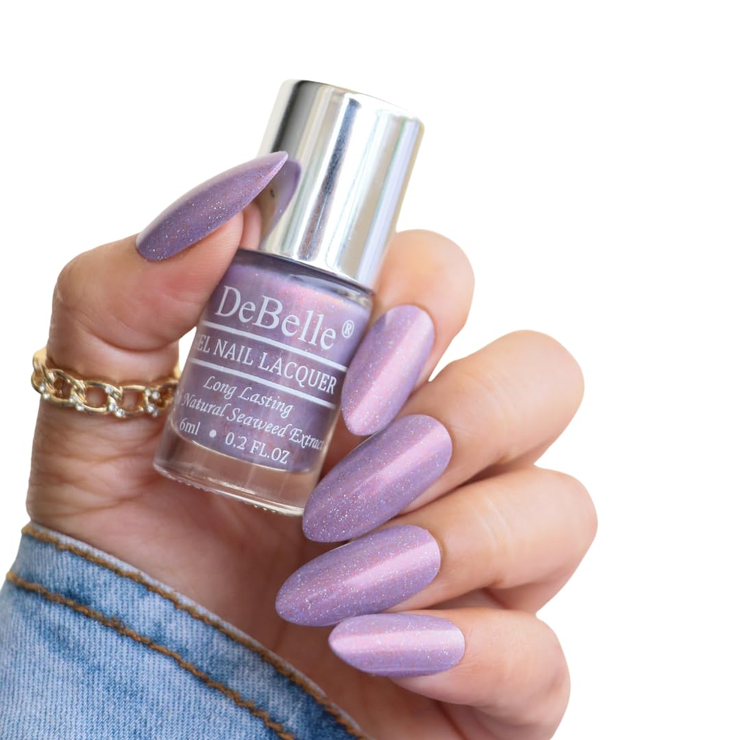 Debelle Gel Nail Lacquer Dainty Diana(Purple With Holo Shimmery)| Non Uv - Gel Finish |Chip Resistant | Seaweed Enriched Formula| Long Lasting|Cruelty And Toxic Free| 6Ml-image-10