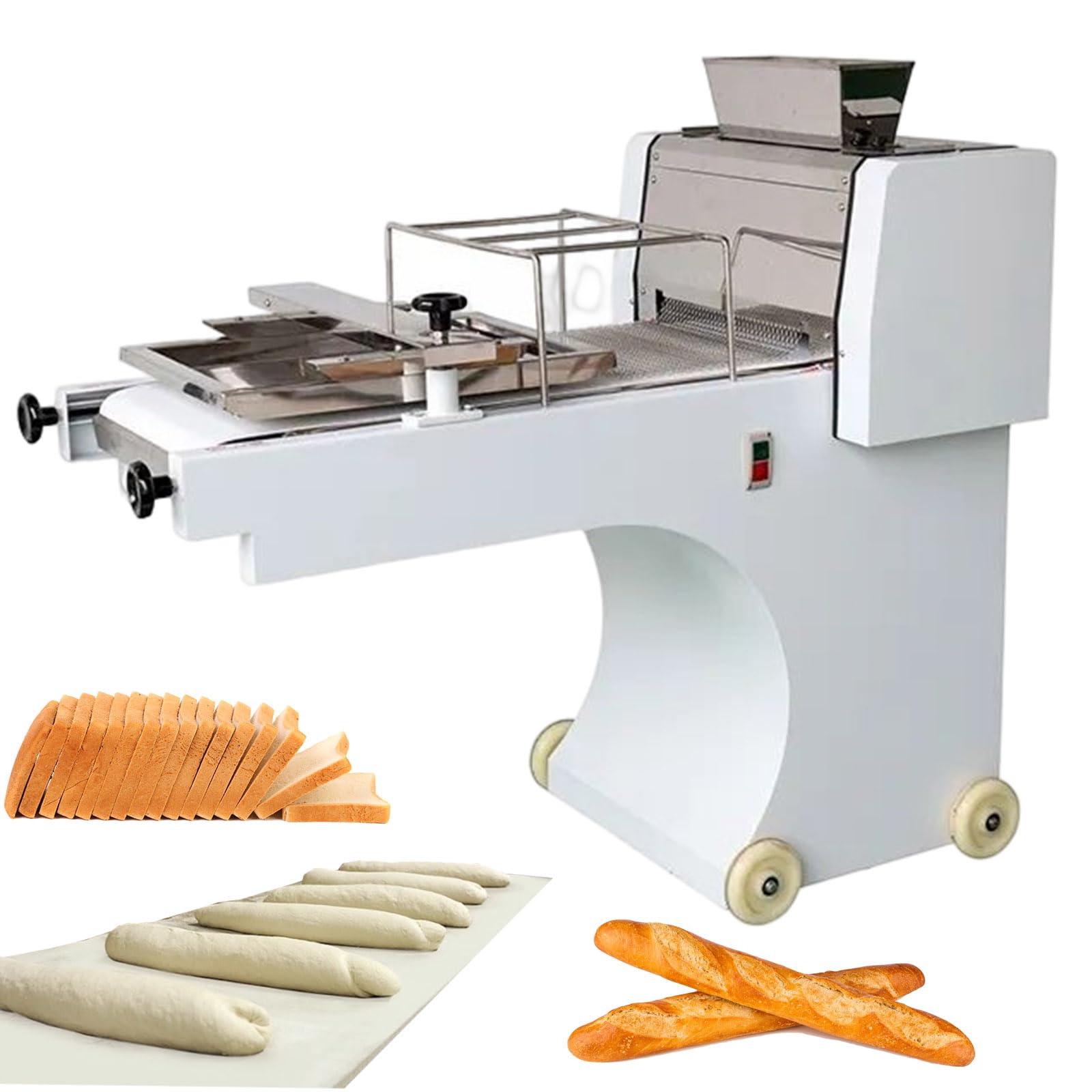 EQCOTWEA Commercial Toast Baguette Shaping Machine Square Toast Loaf Forming Machine Sandwich French Bread Dough Roller Shaper Stainless Steel Toast Bread Making Machine 10g-600g 750W 110V