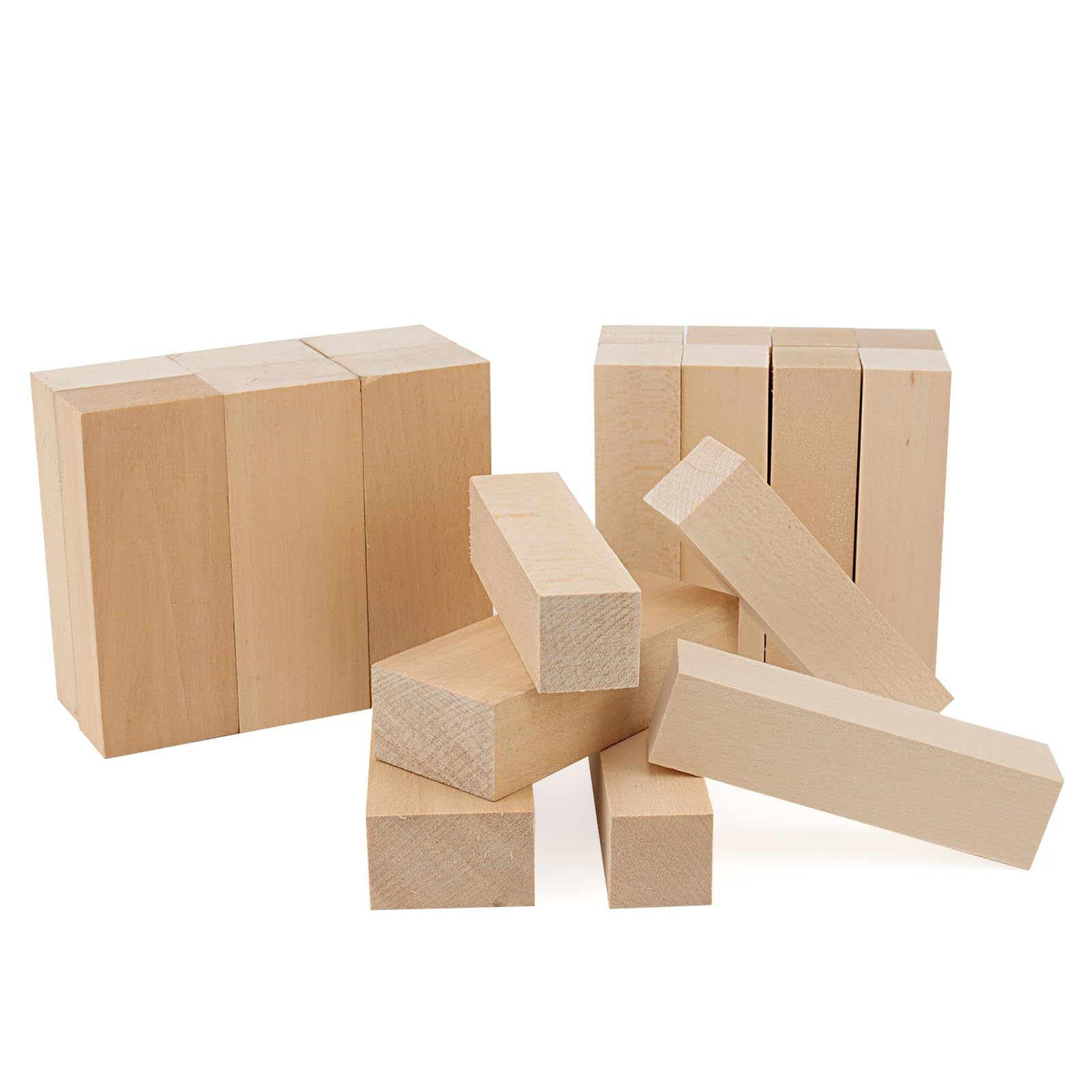 MANCHAP 20 PCS Basswood Carving Blocks Set, 2 Size Unfinished Whittling Wood Blocks for DIY Crafts