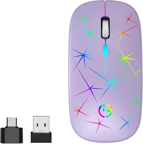 TaIYanG Mouse inalámbrico mouse RGB silencioso óptico portátil de 24 G con receptor USB y adaptador tipo C 3 niveles de DPI ajustables mouse