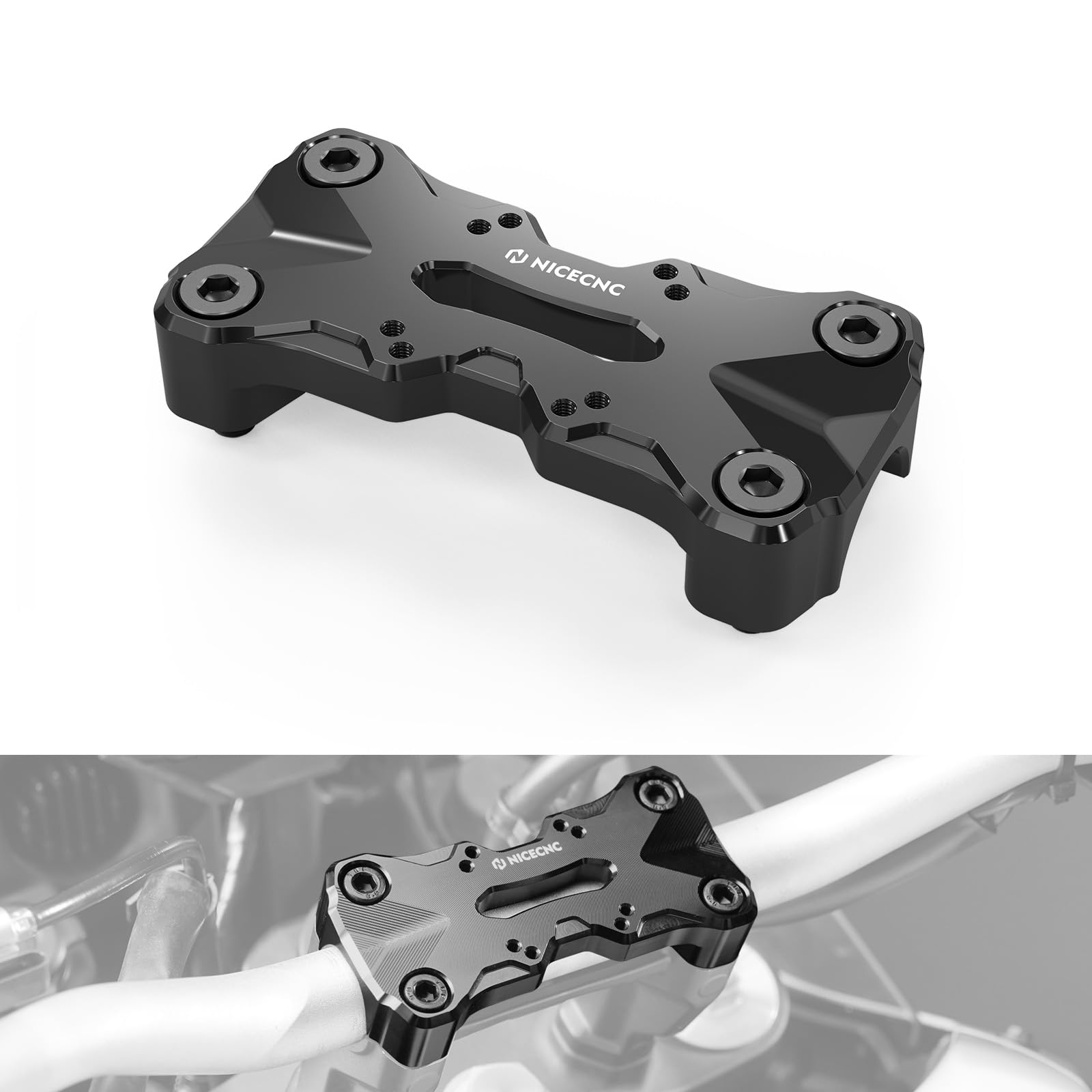 NICECNC Morsetto superiore per manubrio nero con motivo AMPS compatibile con Tenere 700 / XTZ700 2019-2024, Tenere 700 World Raid 2022, Tenere 700 Rally Edition 2020-2024, accessori Tenere 700