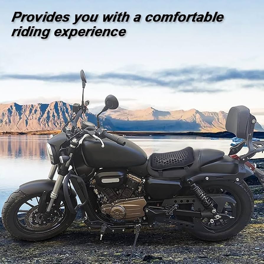 KISHACZ Motorcycle Seat Cushion For Harley Davidson Sportster 883 1957-2019, 3D Honeycomb Shock Absorbing Seat Pad, Breathable Gel Seat Cushion Comfortable For Motorbike Long Rides