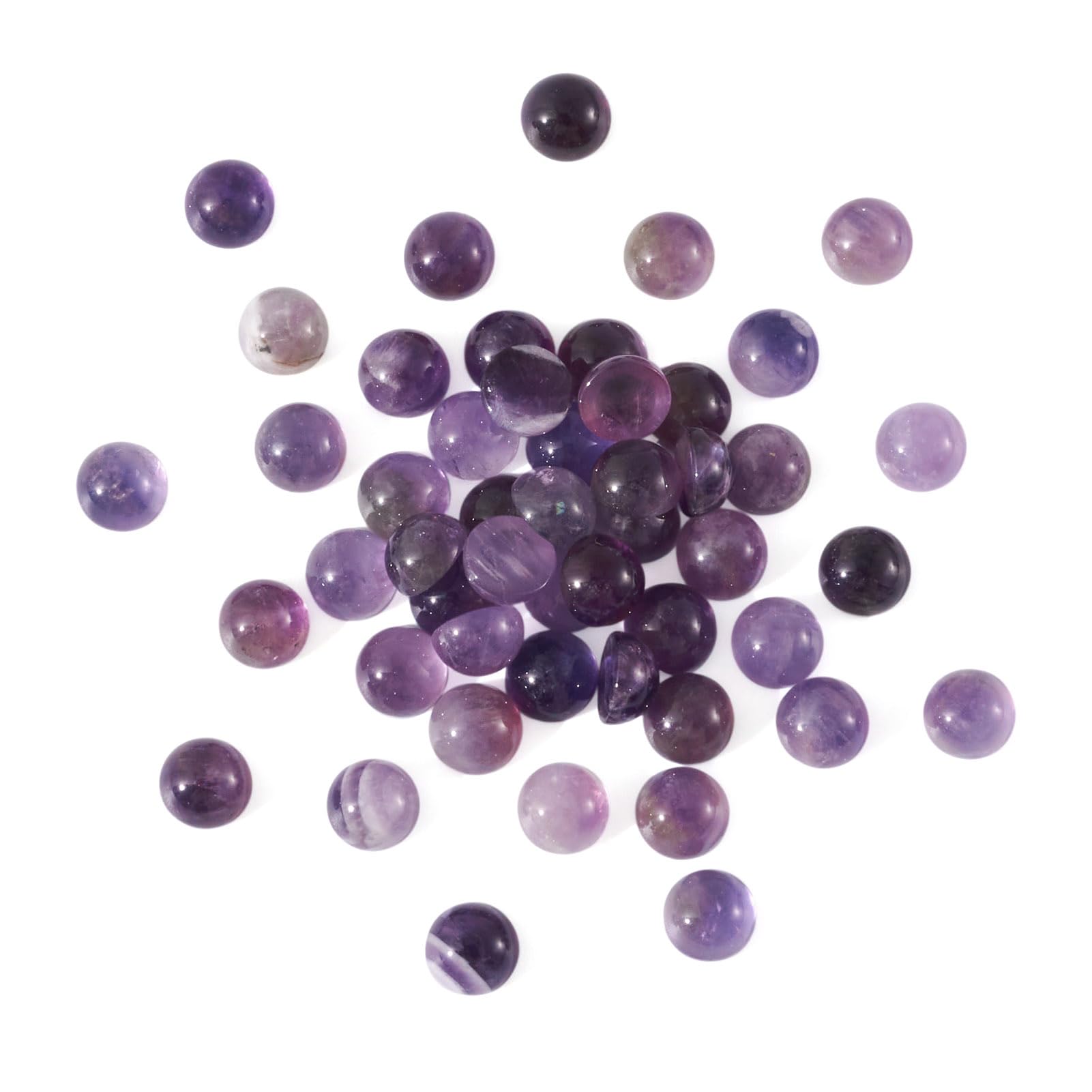 Craftdady 50PCS Flat Round Cabochon 12mm Natural Amethyst Chakra Healing Crystal Half Round Dome Cabs Flat Back Covers For Jewellery Making — image 1