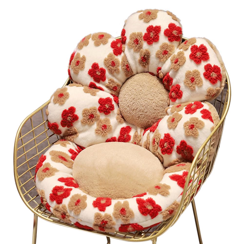 Gujuja Flower Chair Cushion with Backrest Comfortable Office Chair Pad Student Dormitory Seat Cushion for Sedentary Group Home Decor