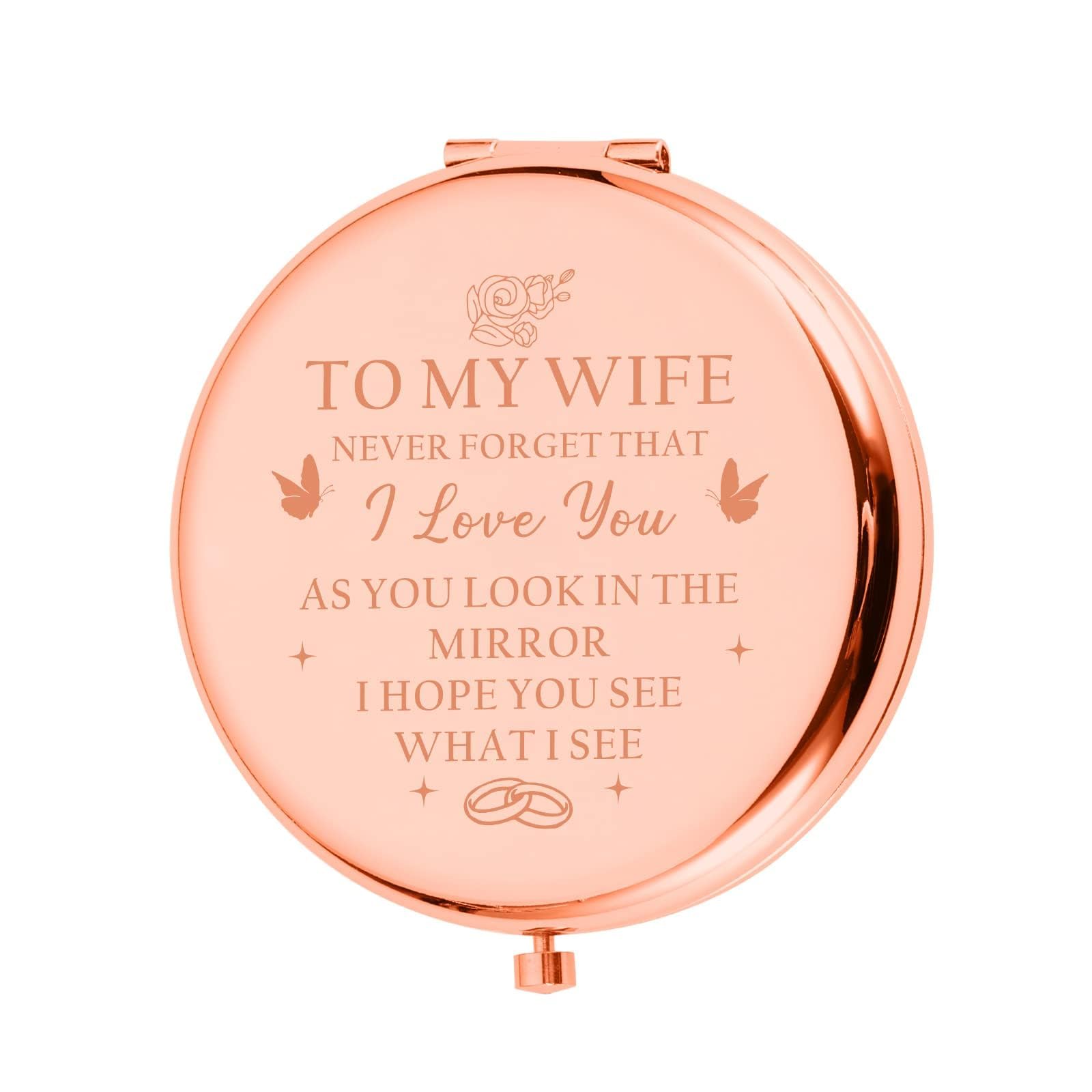 Sophauteem Anniversary Wedding Gift for Women Wife Cute Rose Gold Compact Mirror for Wifey Halloween Boo Basket Stuffers for Women Anniversary Wedding Gifts for Wife from Husband Adults