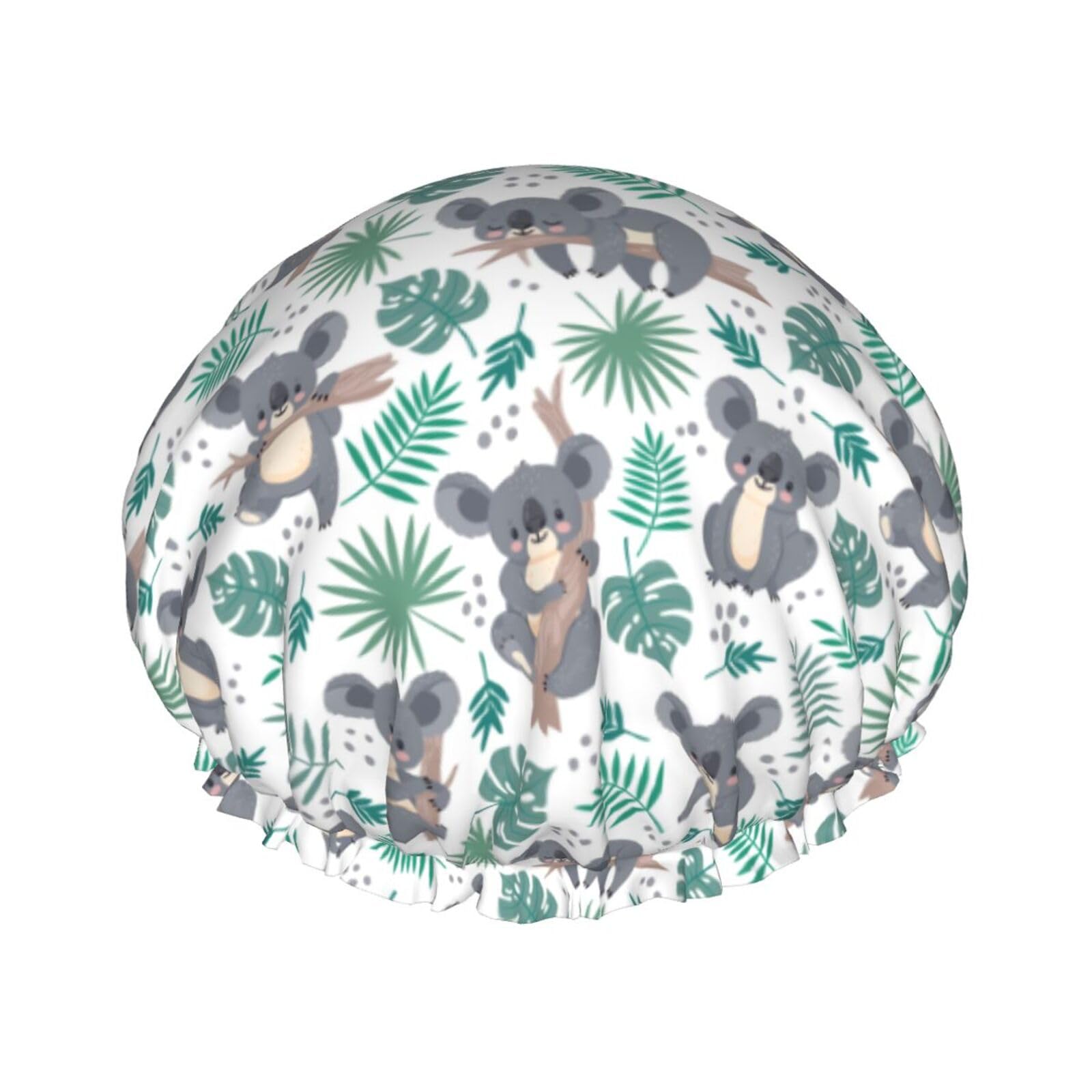 Funny Koala Shower Cap For Women Reusable Waterproof Double Layers Bath Cap Hair Protection Elastic Ladies Spa Salon Shower Hat