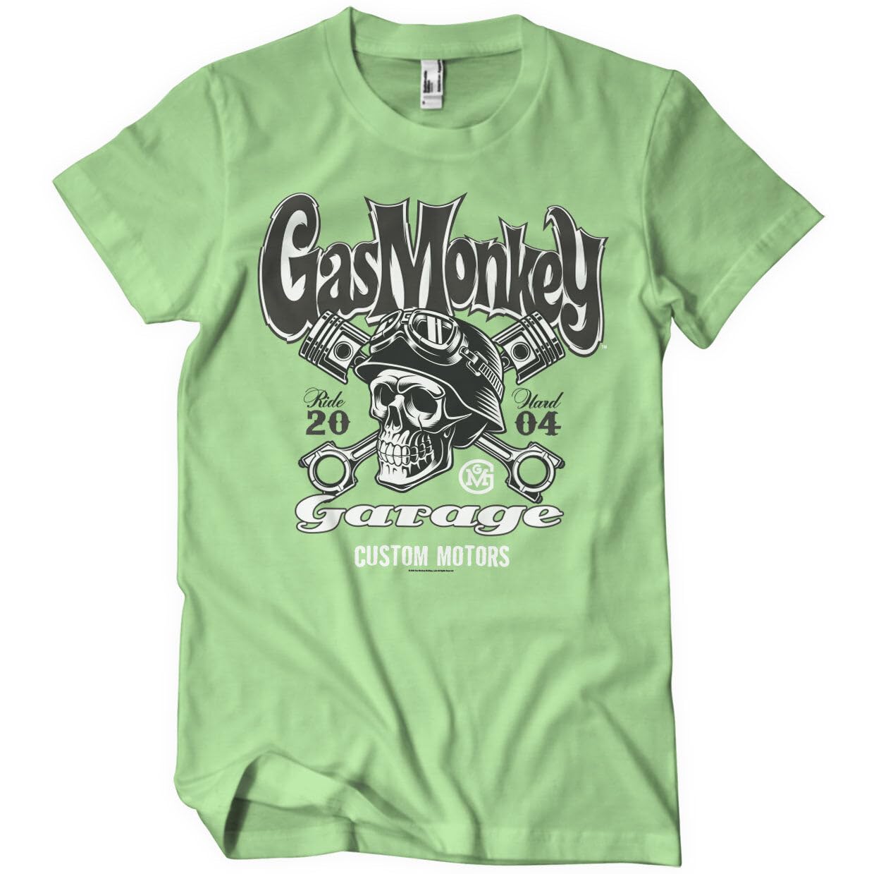 Gas Monkey Garage Men's Mintgreen Officially Licensed Custom Motors Skull T-Shirt (Mintgreen), XX-Large