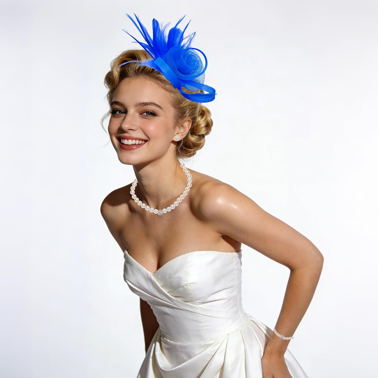 Heliltd Vintage Tea Party Fascinator Hat for Women Detachable Flower Hair Clip Headband with Pearls Gloves for Derby Cocktail - Image 4