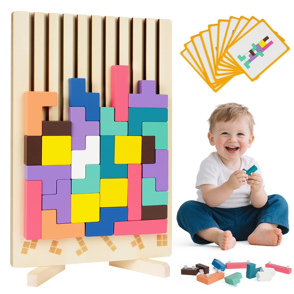 Ainiv 3D Wooden Building Blocks Stacking Toys, Interesting Children's Educational Toys, Colorful Jigsaw Puzzle Toys, Improve Color Recognition Ability and Spatial Imagination