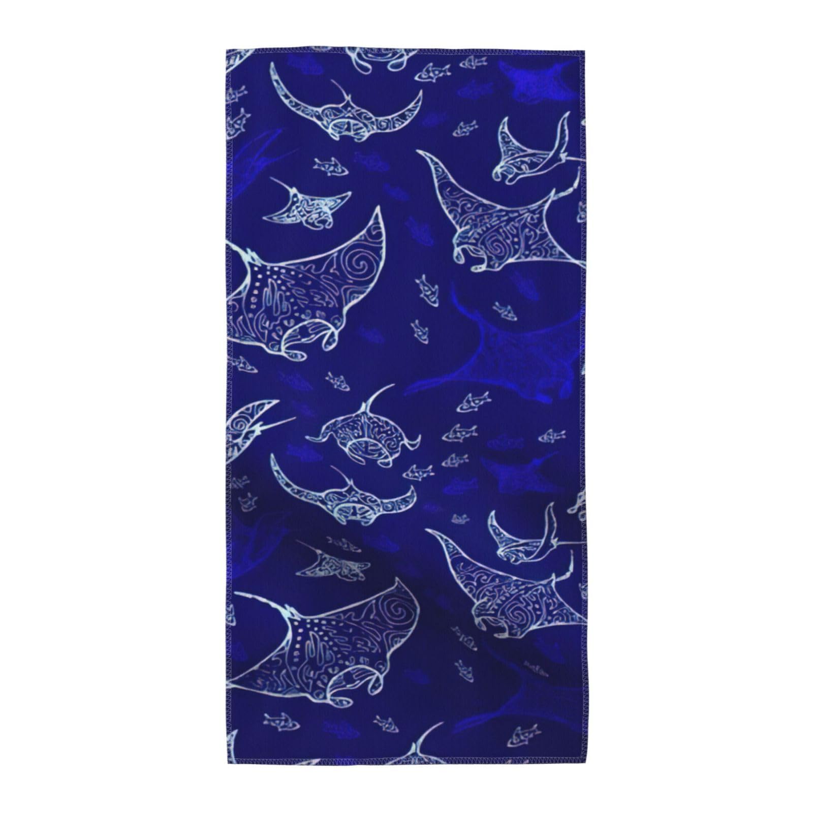 Ottkgga Black Manta Ray And Fish Long Towel Face Towel Washcloth Quick Dry Highly Absorbent Durable For Gym Travel Swimming
