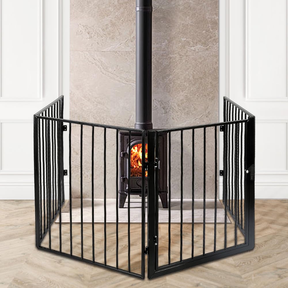 Rejilla protectora para chimenea, parque infantil con puerta de seguridad, rejilla para perros independiente, sin agujeros, rejilla protectora para chimenea, rejilla protectora para perros plegable