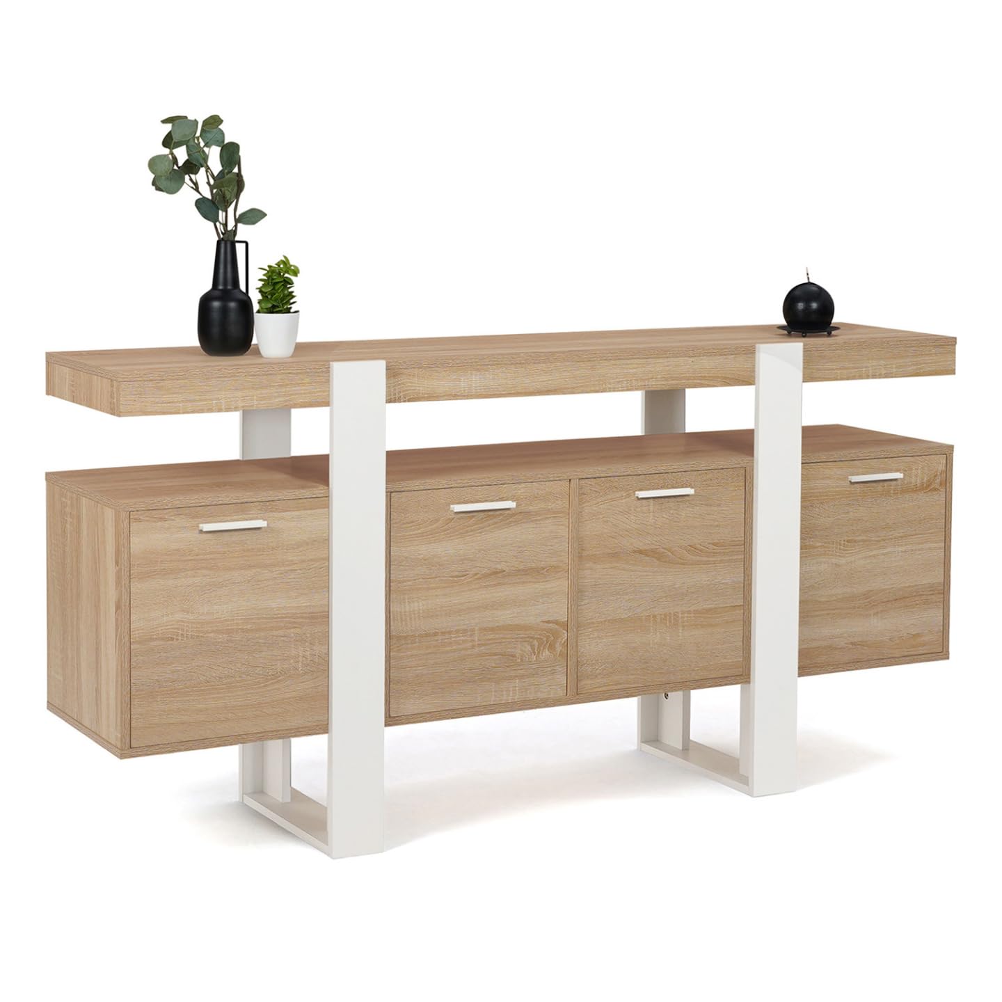 IDMarket - Buffet 160 cm Phoenix XXL 4 Portes Bois et Blanc