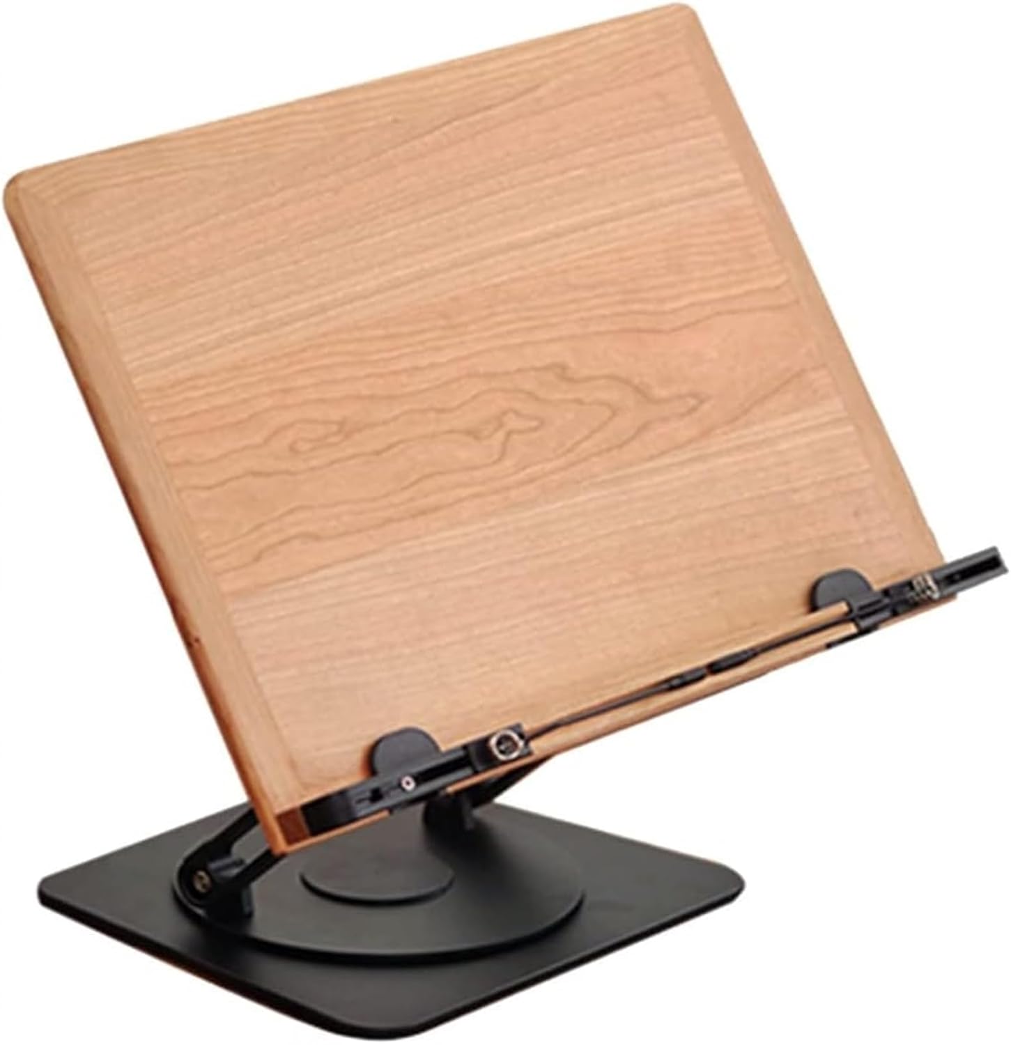Book Stand Metal Book Holder with Paper Clips for Reading, 360° Rotate Cookbook Holder Stand, Laptop Stand Adjustable Height for Writing, Tablet (Color : Walnut) (Walnut) (Natural)