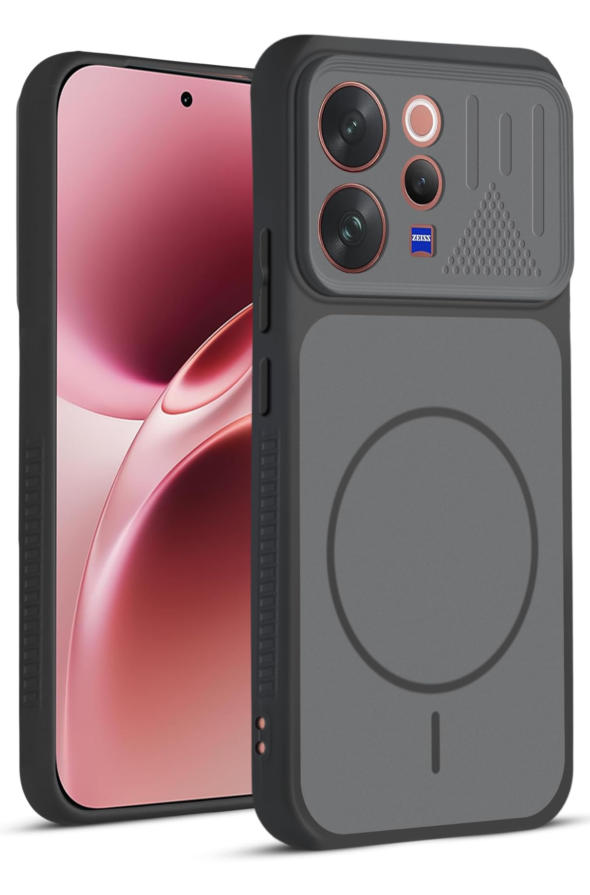 Mr. Case Back Cover for Vivo V70 5G | Ring Design Protective Case with Camera Cut Protection | Anti Slip Grip | Shockproof Mobile Cover - Black