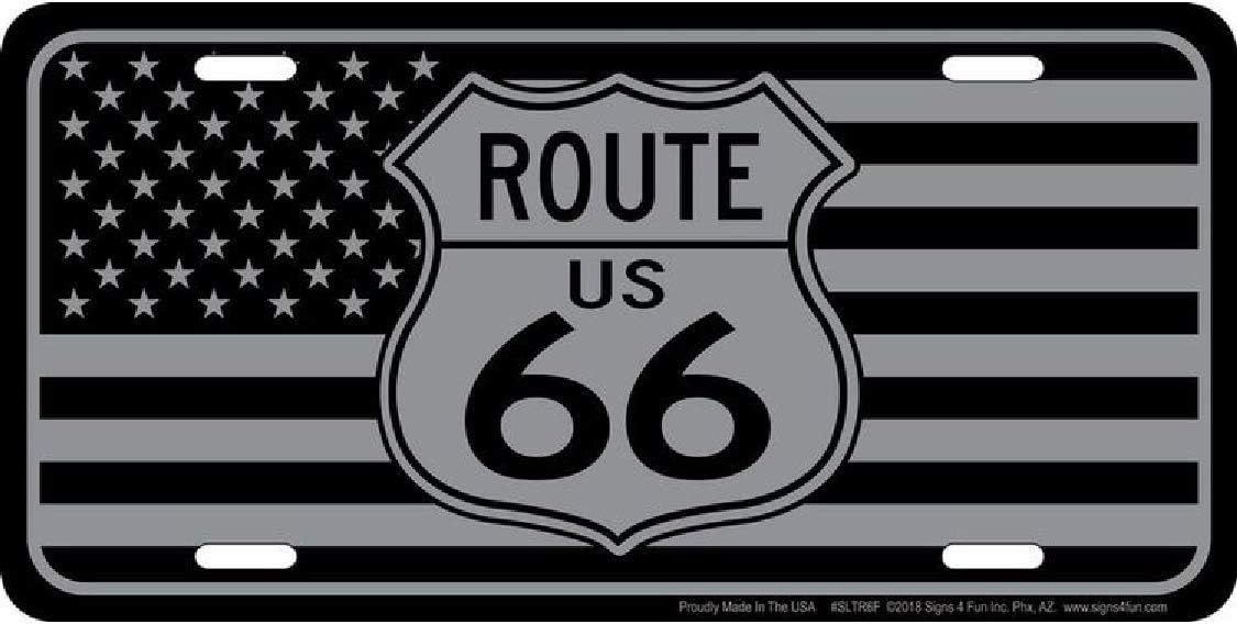 Signs 4 Fun Parody – Placa de matrícula táctica Route 66, bandera estadounidense con escudo, placa decorativa de 12 x 6 pulgadas, placa decorativa