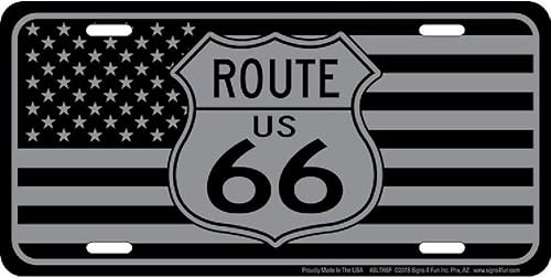 Signs 4 Fun Parody - Placa de matrícula táctica Route 66, bandera estadounidense con escudo, placa decorativa de 12 x 6 pulgadas, placa decorativa
