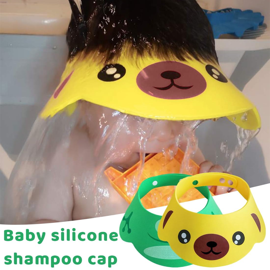 NJCXOLA Cuffie da Doccia per Bambini,2 PCS Doccia Cap per Bambino Sicurezza Regolabile Cappello Cuffia In Morbido Silicone Visiera Bimbi per Evitare che l'Acqua Scorra Agli Occhi e al Viso