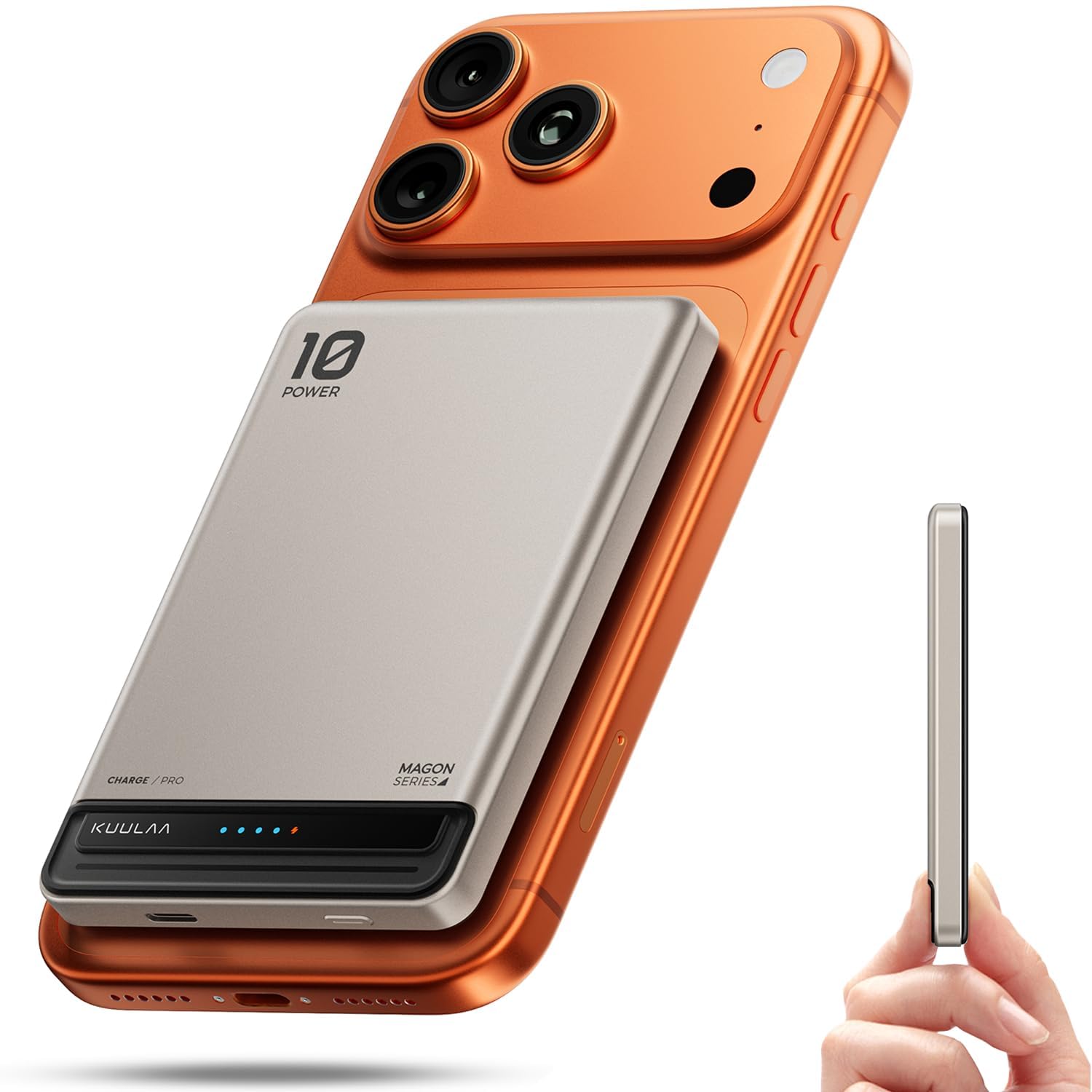 Kuulaa Power Bank Magsafe 10000mAh, Magnetic Wireless Power Bank PD 20 W, Mini Magsafe Portable Charger Compatible with iPhone 17/16/15/14/13/12 Serie - Titanium