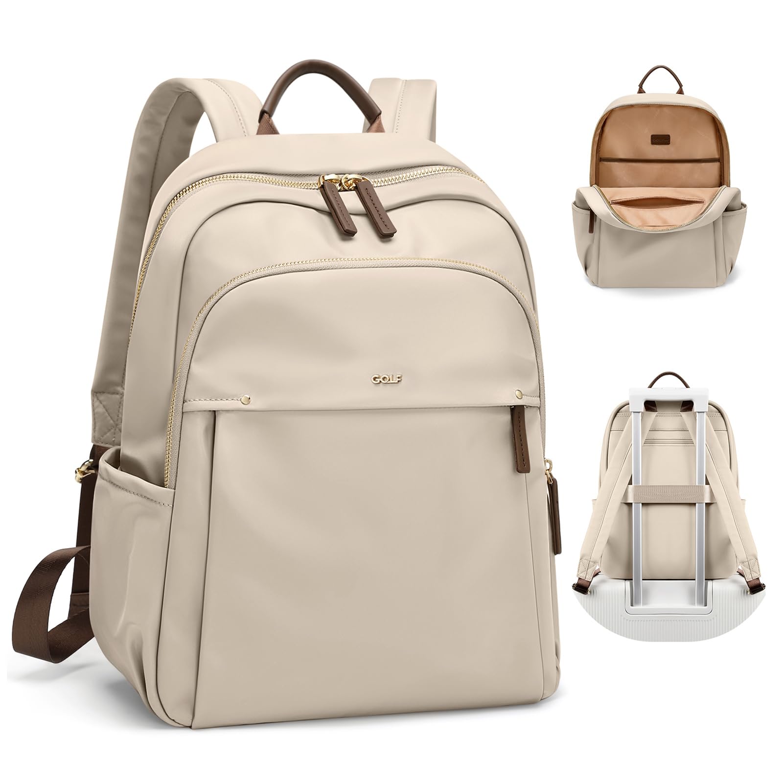 GOLF SUPAGS Stylish Laptop Backpack for Women Computer Bag Fits 14 Inch Notebook Travel College Work Backpacks Purse (Apricot)