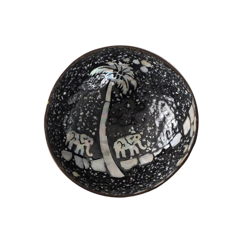 RSBFER Handcrafted Coconut Shell Bowl with Mother of Pearl Inlay – Natural Eco-Friendly Decorative Bowl for Keys, Snacks, Jewelry, Home Decor,13