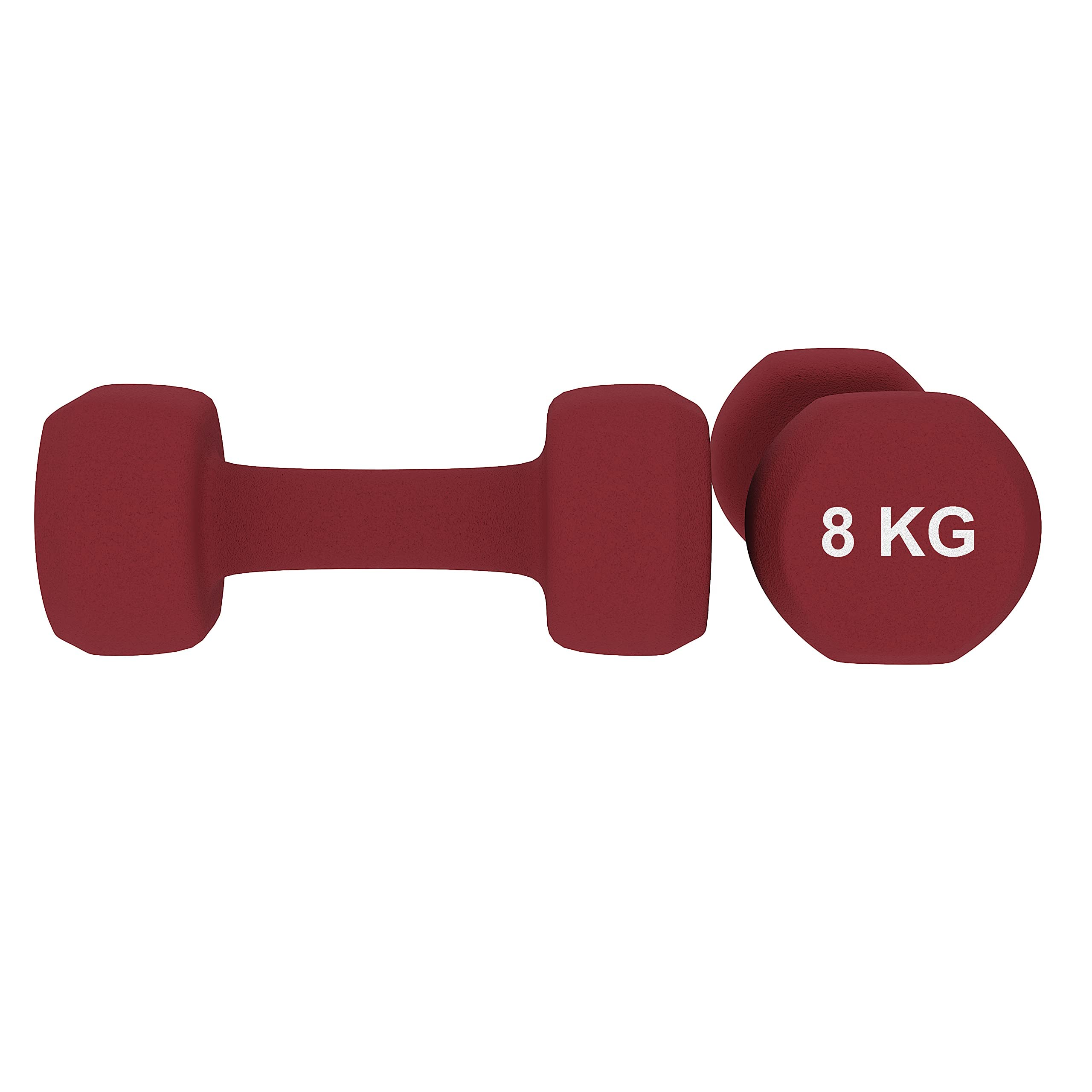 Coppia Pesi Palestra Manubri Per Casa Fitness Manubrio In Neoprene Pesetti Esagonali Impugnatura Antiscivolo Body Building Crossfit Aerobica Esercizi Ginnastica 2 x 8 Kg Colore Bordeaux
