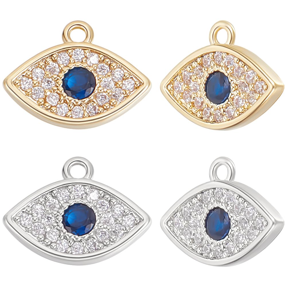 Beebeecraft 1 Scatola 10 Pezzi 5 Ciondoli Malocchio Stile 18K Acciaio Inossidabile Placcato Oro Hamsa Mano Irregolare Piatto Rotondo Pendenti con Strass Ciondoli per