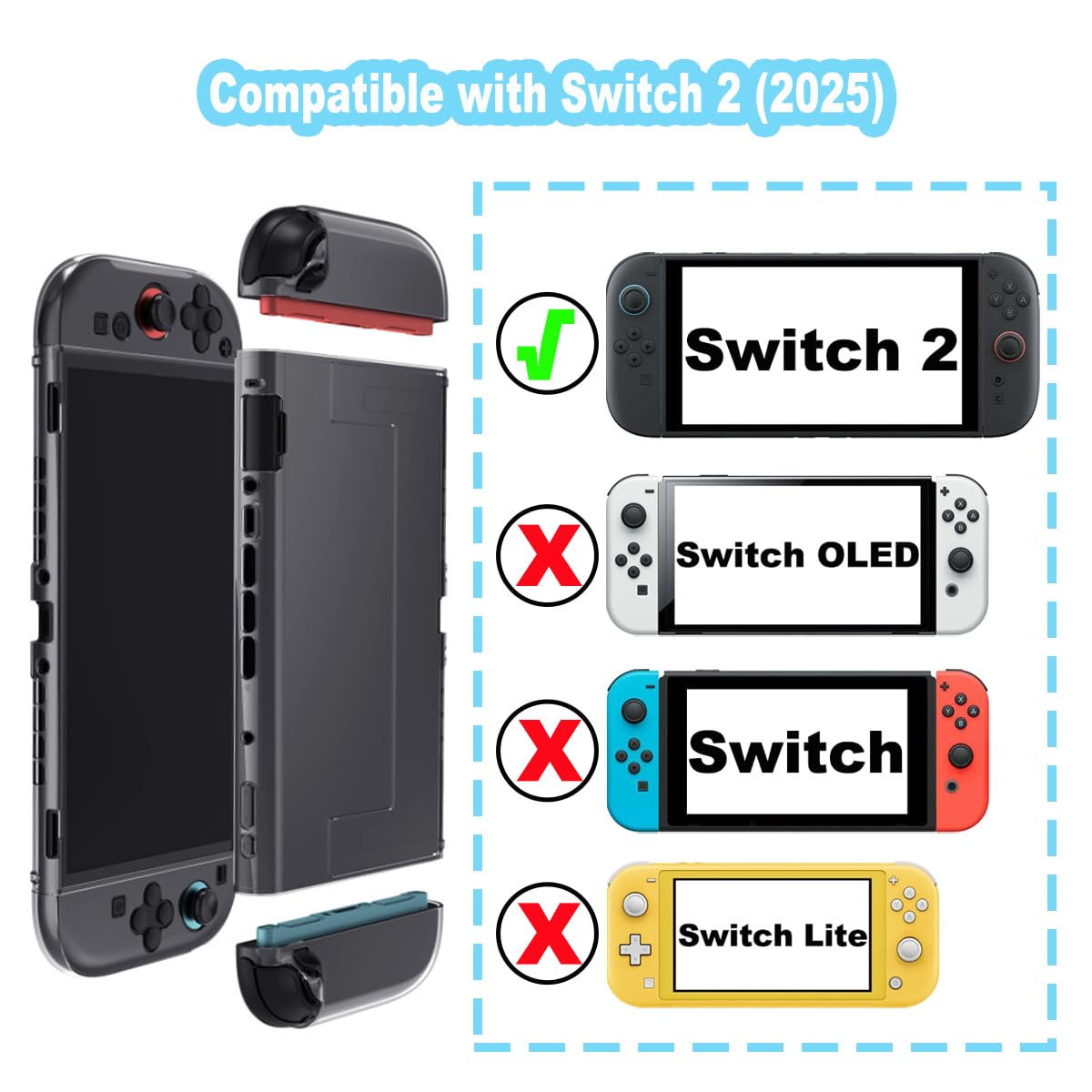KimmiDirect Protective Case for Nintendo Switch 2 2025, Switch 2 Case Clear Soft TPU Joy Con Cover & Hard Back Cover for Nintendo Switch 2 Cases Slim Shell Travel Cases Protector, Transparent - Image 2