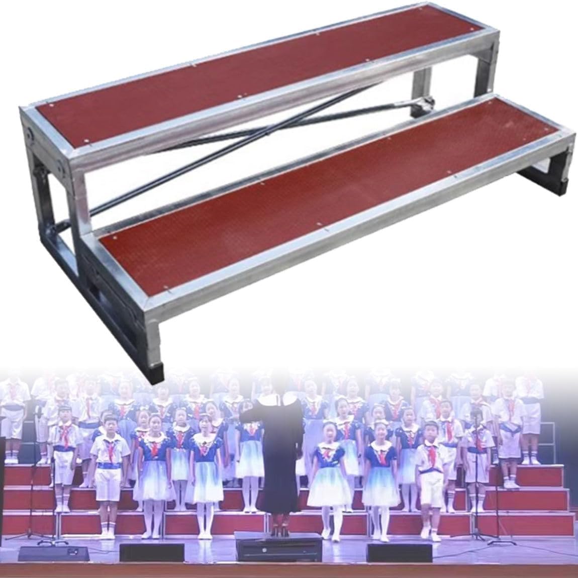 Folding Choral Stairs Stage Riser Platform Based Metal Anti-Slip Portable Multi-Level Home Theater Seating,Non-Slip Commercial Choral Stair Treads - Safe Choir Risers for Schools & Churches,