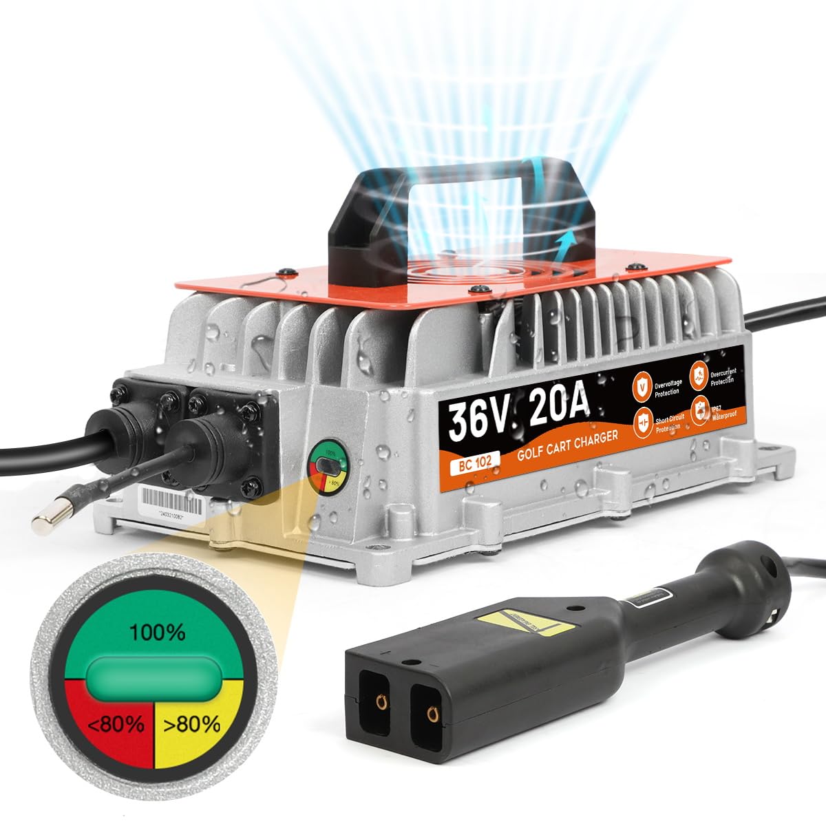 Golf Cart Charger 36 Volt EZGO TXT Fast Charging, 20AMP 36 Volt Golf Cart Battery Charger 1250W Fully Automatic Smart Charging with IP67 Waterproof, 16Ft Cable, for Lead-Acid Batteries