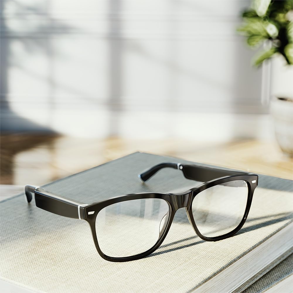 Amazon Echo Frames, an Alexa device (newest model), Smart glasses with Alexa, Square frames in Classic Black with prescription ready lenses
