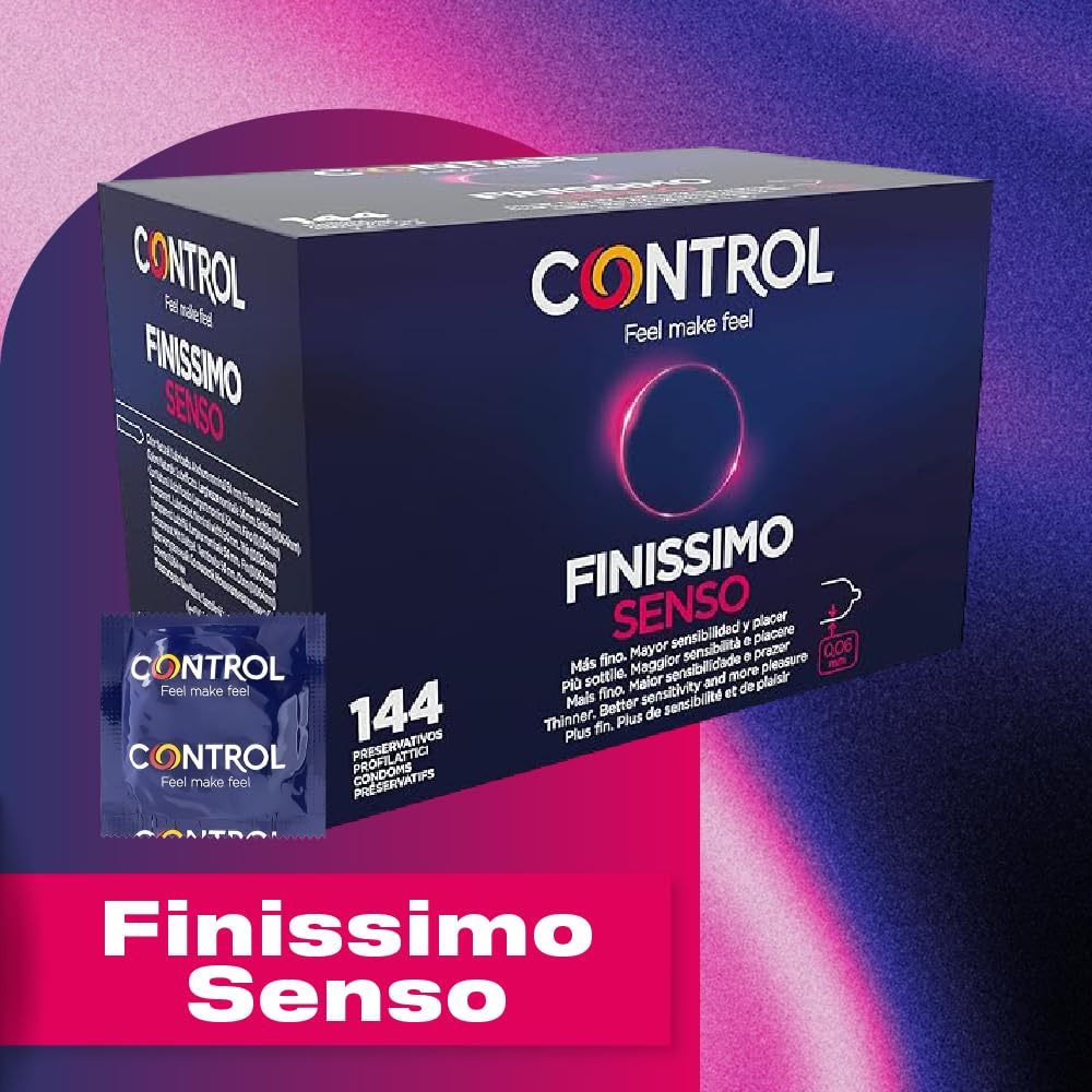 Control Finissimo Senso Preservativos - Caja de condones muy finos para mayor sensibilidad, 144 unidades, Gama placer natural, lubricados, óptima adaptabilidad