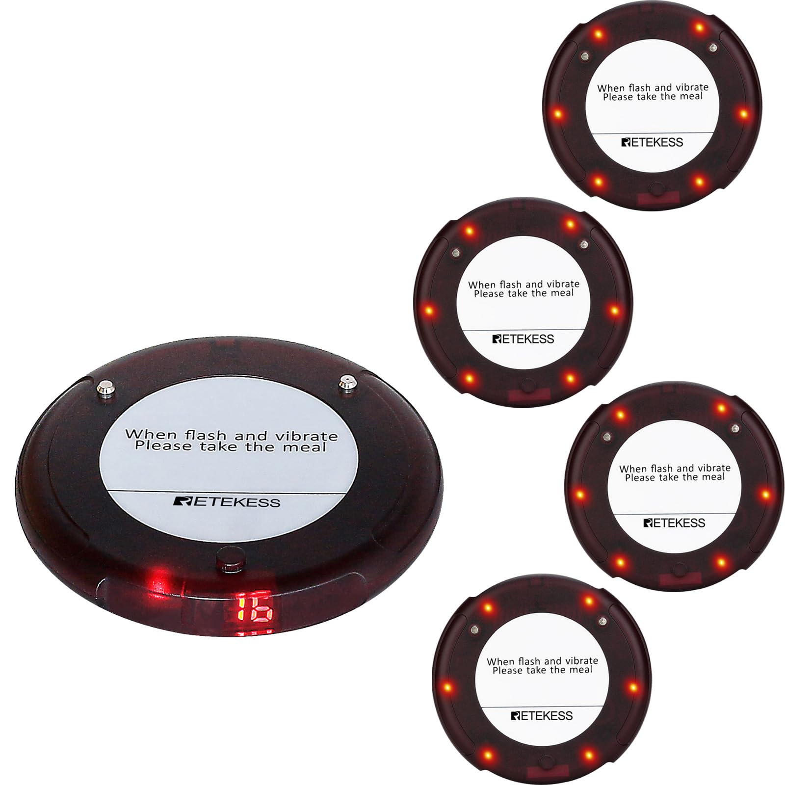 Retekess TD163 Bipeur Restaurant, 5 Bipeurs | Compatible avec TD163 Bipeur Restaurant, 31 Modes d'Appel, Distance de 400M, Batterie 300 mAh