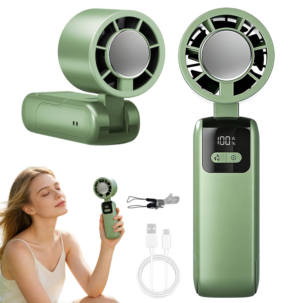 Ventilateur portable rechargeable USB vert parfait pour le bureau et extérieur