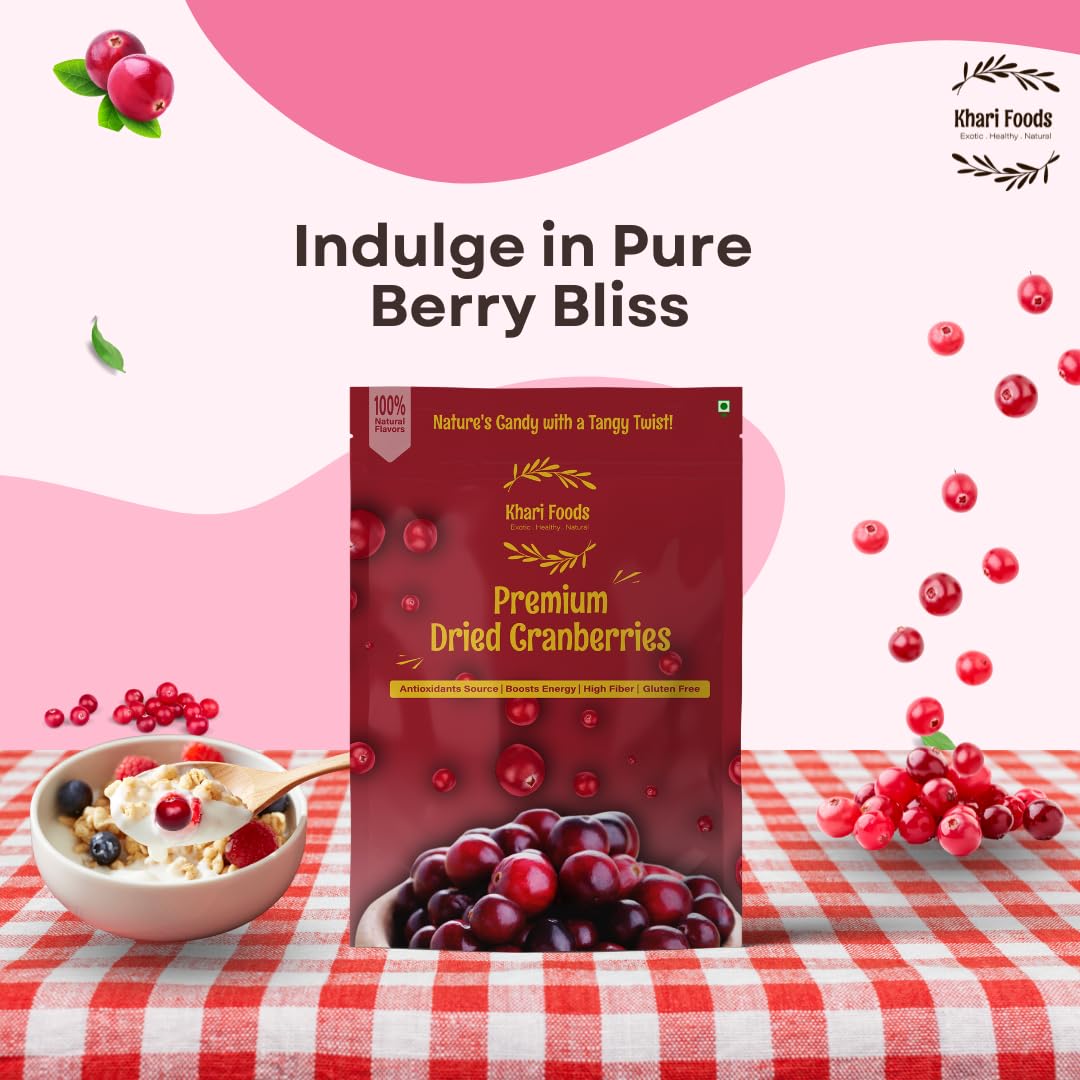 Khari Foods Dried Cranberries, Dry Fruit Berries, Rich in Antioxidants, Energy Booster, No Preservatives (250g) - Image 2 thumbnail