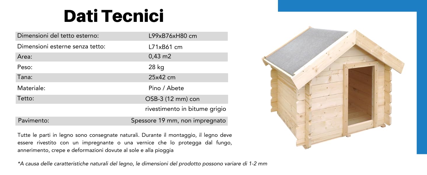 Cuccia per cani in legno da esterno - 76 x 99 x H80 cm - taglia S - per cani di piccola taglia - tetto impermeabile - Timbela M401-1