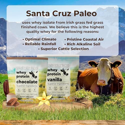 Santa Cruz Paleo 유청 단백질 파우더, 초콜릿 맛, 1회 제공량당 20G 목초 사육 유청 단백질, 글루텐 프리, 팔레오 및 케토 친화적, 설탕 첨가 없음, 단백질 쉐이크 믹스, 20회분, 0.5kg(1파운드) 백 — 사진 2