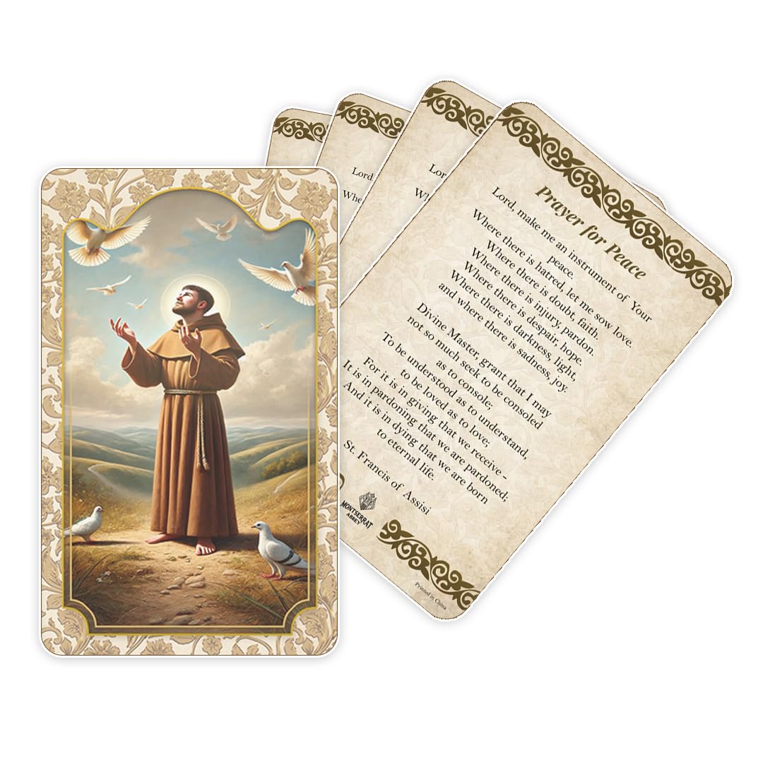 Montserrat Abbey 5-Pack St. Francis Prayer for Peace Cards – Plastic Credit‑Card Size Wallet-Size Catholic Prayer Cards – Durable Plastic Holy Cards