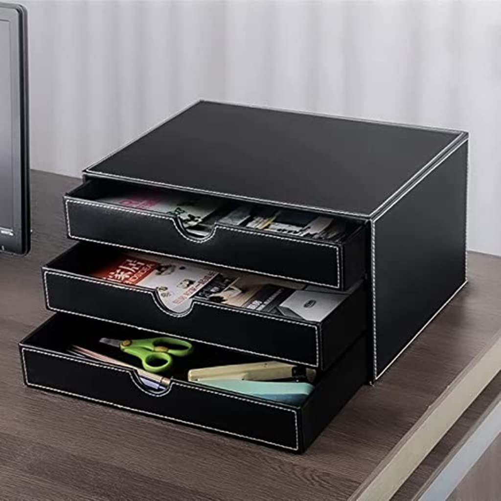 Portadocumenti da scrivania in pelle, Organizer da scrivania in pelle con 3 cassetti, Forniture for ufficio, Scatola portaoggetti impilabile for gioielli Fatture Documenti cartacei Trucco Accessori fo