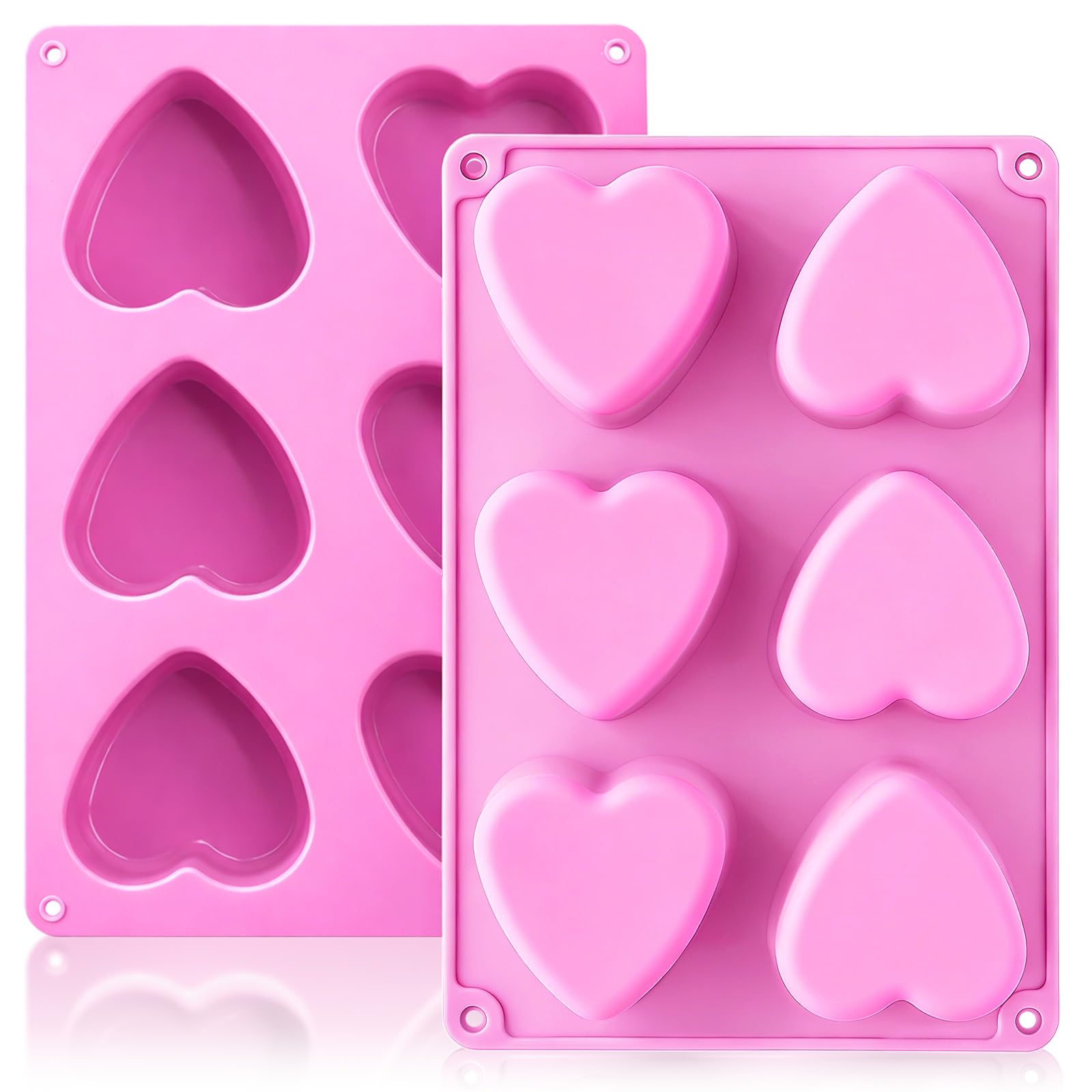HKNMTT Heart Silicone Molds Valentine's Day for Baking Cake Chocolate Cocoa Bomb, Love Shaped Jello Chocoflan Oreo Moulds, 6 Cavity 2 Pack Soap Craft Oven Safe DIY Handmade Gift Pan