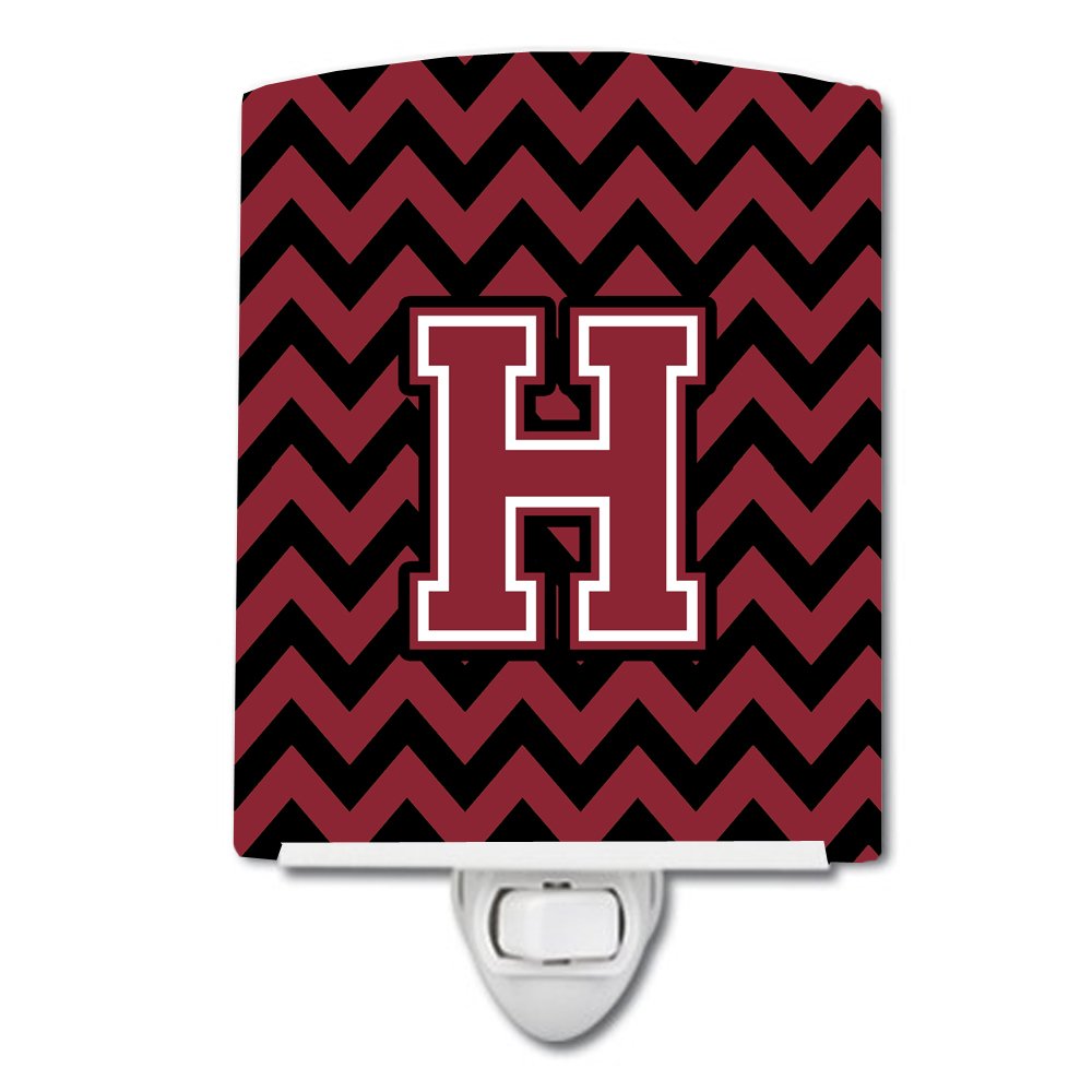 Caroline's Treasures CJ1052-HCNL Letter H Chevron Garnet and Black Ceramic Night Light Compact, UL-Certified, Ideal for Bedroom, Bathroom, Nursery, Hallway, Kitchen, 6x4x3, Multicolor