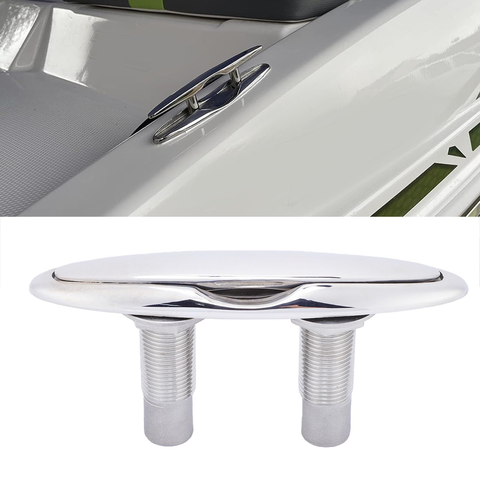 6-Zoll-Pull-Up-Klampe für Boote, bündig montierte, einziehbare Dock-Klampe aus Edelstahl mit Trägerplatte und Sicherungsmuttern. Hochglanzpolierte Pop-Up-Klampe aus 316 in