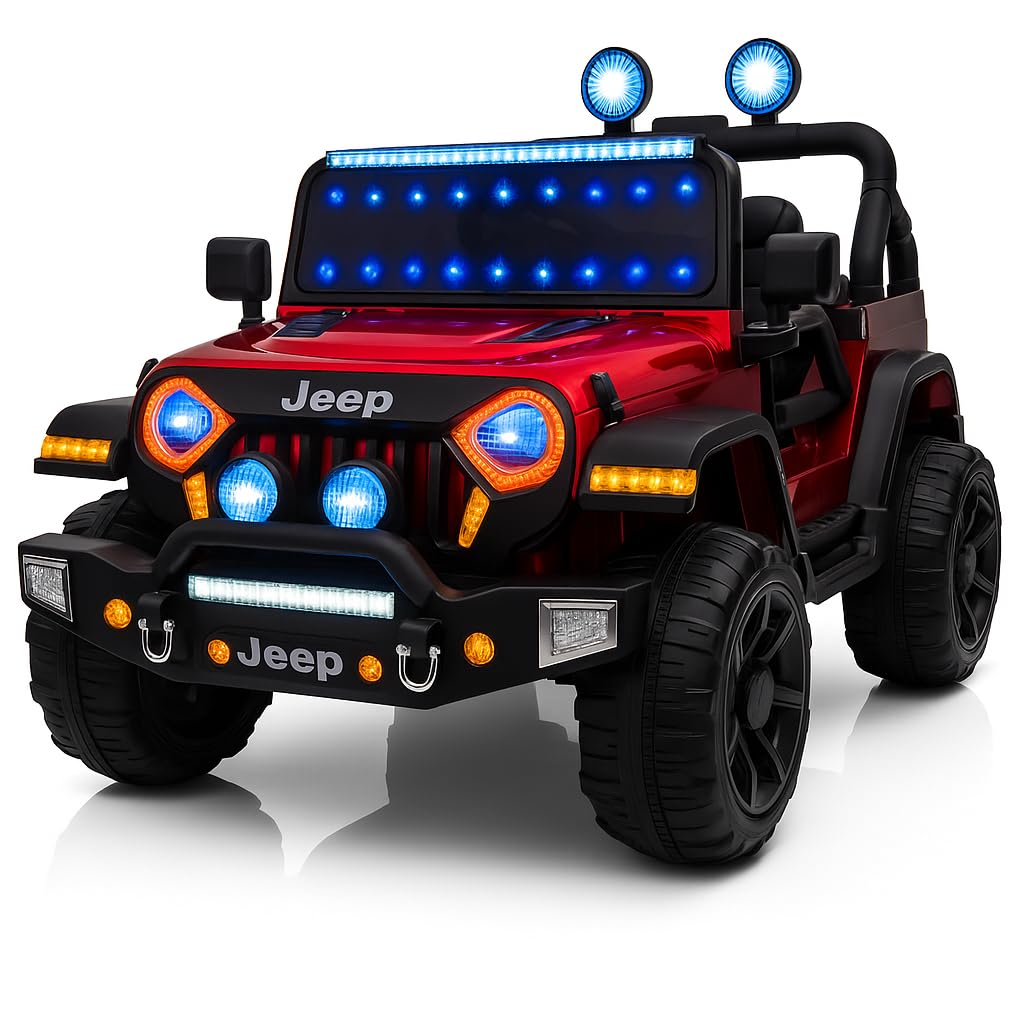Kawaii Kids Charger Battery Operated 4x4 Big Size Jeep 12V Battery for Kids with 4 Motor Music and Working Lights (Rubicon-Red)-image-32