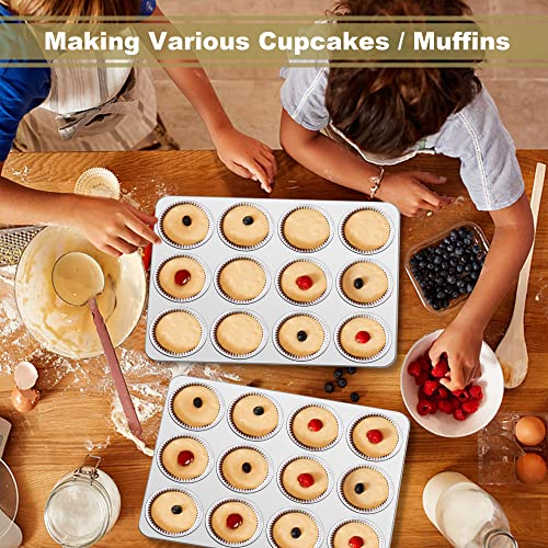 Teamfar 12-Cup Muffin Pan, Stainless Steel Cupcake Pans Muffin Tin Set For Oven Baking Mini Brownies Quiches Tarts, Non Toxic & Regular Size, Dishwasher Safe – Set Of 2 #TOP6