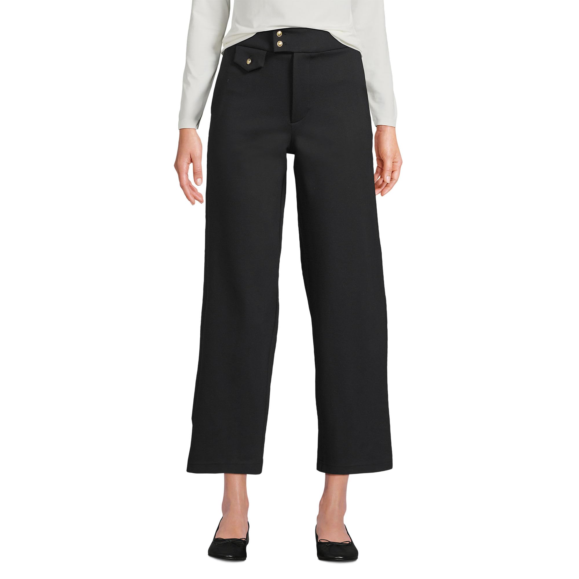 Lands End Womens Petite Ponte High Rise Straight Leg Crop Pants 18 Black